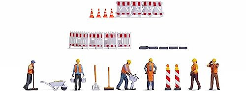 NOCH® Figuren-Themenwelt „Straßenarbeiten“, 6X Bauarbeiter, 1:87 (H0) für Modellbau, Dioramen und Modellbahn