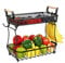ANTOPY 2 Tier Fruit Basket with Banana Hangers, Countertop Vegetable Bowl for Kitchen Counter Metal Mesh Fruits Stand Holder Organizer Onion Potato Bread Snack Veggie, Black
