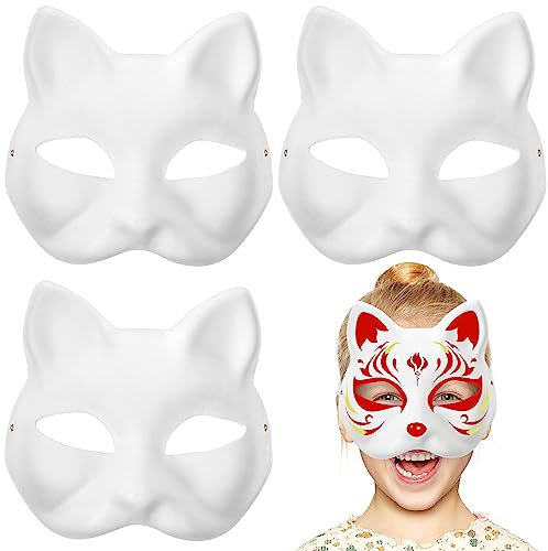 TOYANDONA 3 Stücke Katze Maske DIY Weiß Papier Maske Blanko Handbemalte Gesichtsmaske Für Halloween Maskerade Kostüm Cosplay Zubehör