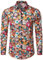 JOGAL Mens Regular fit Floral Dress Shirt Long Sleeve Printed Casual Button Down Shirts Black Daisy X-Large