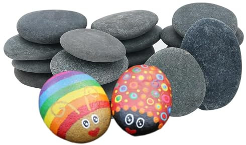 Deefongo 12 Stück Flache Steine zum Bemalen,5-7 cm Glatte Kieselsteine zum Bemalen, Malerei Rock Malerei Steine für Kunst und Handwerk flachen Stein für die Malerei (StoneLittle-L, Grau)