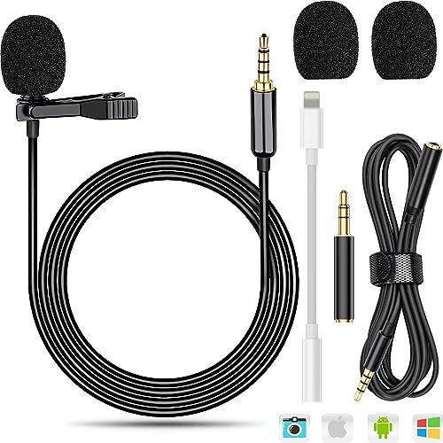TDDL Microfono Lavalier 2m Microfono a Condensatore Omnidirezionale 3.5mm per PC con Adattatore Mini Lavalier Microfono per iPhone Android Interviste YouTube Registrazione Podcast