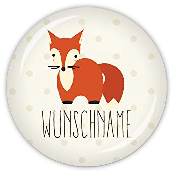lijelove® FOXY DOTS kleiner Fuchs mit Wunschname, erhältlich als Button, Kühlschrankmagnet, Taschenspiegel oder Flaschenöffner (Art. SC04-03)