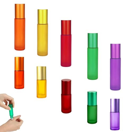 XINTANGXIA 10 Stück Ätherische Öle Roller Flaschen Glas Roll-on Flaschen mit Edelstahl-Roller Nachfüllbarer Behälter für Ätherisches Öl Parfüm Kosmetika Massage(10ml 5ml)