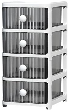 4 Tier Plastic Storage Small Clear Drawers Tower Office Desktop Unit Home Bathroom School Stationary Make Up Organiser (White)