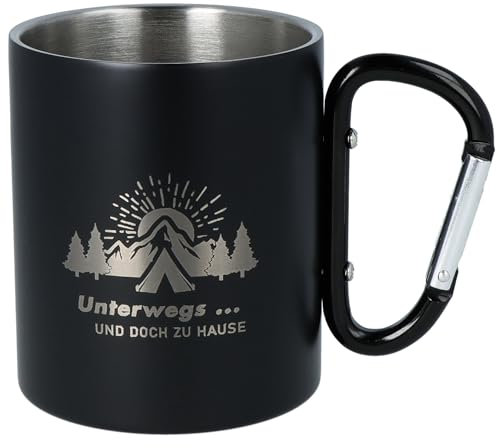 Spruchreif | Doppelwandige Edelstahltasse mit Karabinerhaken und hochwertiger Gravur | Outdoor-Genuss pur | Geschenk für Camping-Fans | Robust & Stilvoll | Campingmotiv