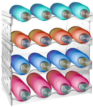 SHUESS Flaschenregal Stapelbar Weinregal, Flaschenregal Stapelbar 4er Fasst 16 Behälter Flaschen Organizer Kunststoff Wasserflaschenhalter für Küchen Arbeitsplatte Schrank Büro (Kunststoff)