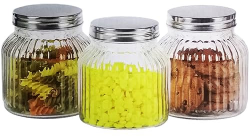 NTI 3 PC MASTER COOK GLASS CANISTER SET METAL LID STOGARE JAR | TEA | COFFEE | SUGAR | SWEET | COOKIES | BISCUTS | PASTA | SALT | SPICES | CONTAINERS | HOME | OFFICE | KITCHEN | UK FREE P&P