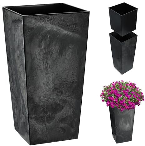 KADAX Elegante Vaso Alto per Piante da Interno ed Esterno Decorativo, Grande Fioriera in Plastica per Giardino e Balcone (Cemento Nero, 68 cm)