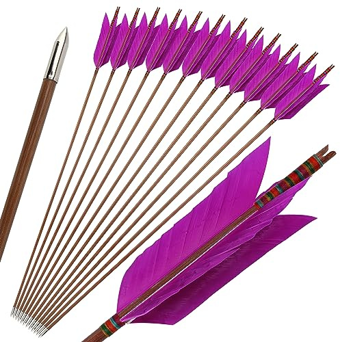 limaity 33Inch Bambuspfeile Traditionelle handgefertigte Bambuspfeile Jagdpfeile Bogenschießen Zielübung Bambuspfeile mit 4 Truthahnfeder für Recurvebogen Traditioneller Langbogen (6, Lila)