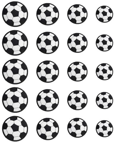 20 Stück Fußball Patch, Cartoon Fußball Stoff Patch 4 Größe Fußball Aufbügeln Stickerei Patch,Fußball Patches für Kleidung Jeans Jacken