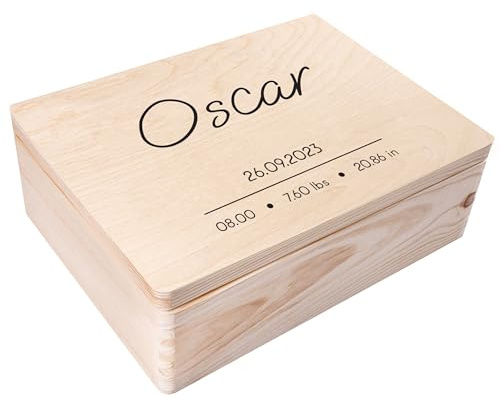 Creative Deco Erinnerungsbox Baby Personalisiert mit Namen | 40 x 30 x 14cm | Pünktchen | Individuelle Erinnerungskiste Geschenk zur Geburt für Mädchen und Jungen | Holzkiste mit Deckel