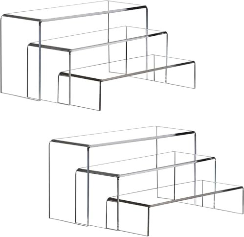 Deefongo 6Pcs Acryl Risers,Acryl Display Riser Stand,Tabletop Display Riser Regal,transparenter Ständer für Schmuck, Funko Pop Figuren,Cupcakes,Sammelobjekte