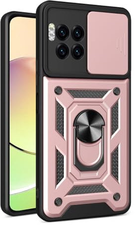 UPLAI Hülle für T-Mobile T Phone 2 Pro 5G / REVVL 7 Pro, Slim Stoßfest Rüstung Handyhülle mit Gleiten Kamera Cover und Magnetisch Ring Ständer, PC + TPU Dauerhaft Schutzhülle.Roségold