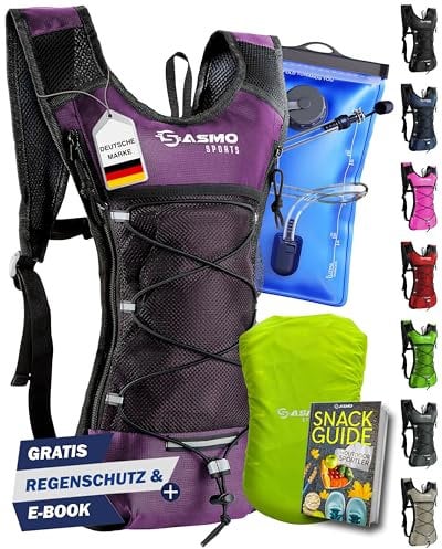 SASMO® Trinkrucksack (Beere) mit Thermofach | Trinkrucksack Laufen - Ultraleicht 300g & 6L | Laufrucksack mit Trinkblase 2l, BPA-Frei | Rucksack mit Trinkblase & Reflektoren | Laufen, Fahrradfahren