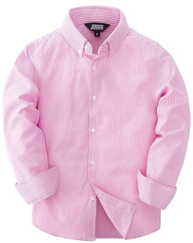 JOGAL Chemise Oxford à manches longues pour garçon - Coupe droite - Chemise de loisirs - Chemise rayée pour enfants de 6 à 14 ans, Rose, 7-8 ans