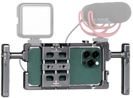 FANAUE FPC-01DG Smartphone Video Rig, Handy Video Rig Kit mit Seitlichen Griffen, Universeller Aluminium Handykäfig für Videomacher, Videofilmer, Vlogger und Youtuber.