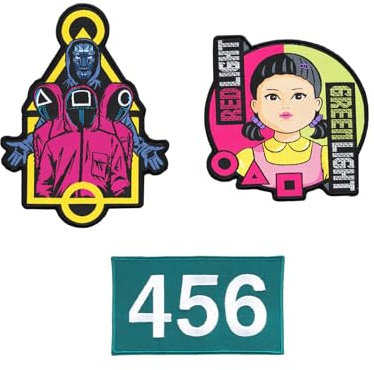Grupo Erik Iron On Patches for Clothing - Squid Game Merchandise | 3 Sew On Patches for Clothing & for Backpacks, Backpack Accessories | Netflix Squid Game Gifts Under 15 Pounds