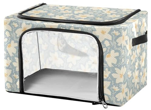 Floral Lines Aufbewahrungskorb für unter dem Bett, transparentes Fenster, faltbar, mit Deckel, Doppelreißverschluss, Schrank, Bücherregal, Organizer aus Metall