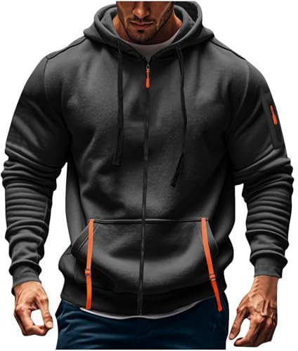 Hoodie Herren Oversize Winter Dicke Kapuzenpulli Casual Sweatshirt Hip Hop Outdoor Kapuzenpullover Personalisierte Hoodie Langarm Pullover mit Taschen Kordelzug 2024 Winter Pulli(Dark Gray,XL)