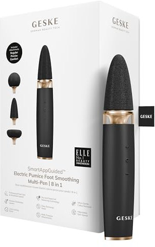GESKE Electric Pumice Foot Smoothing Multi-Pen | 8 in 1 | Lima ed esfoliante elettrico per piedi | 3 accessori in pietra pomice | Per piedi lisci | Rimozione avanzata dei calli | Per il set pedicure.