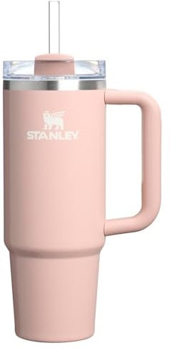 Stanley Quencher H2.0 Tumbler with Handle and Straw, 3-Mode Flowstate Lid, Travel Cup Holder Compatible, Stainless Steel, Insulated, BPA-Free, Frosted Peach, 0.9 litres