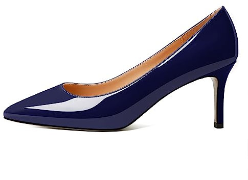 EDEFS Spitzenzehen Slip On Pumps: 6cm Kittenabsatz & Lackleder Elegante Berufs & Brautschuhe für Bürofeiern Lack Marine EU36