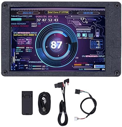 NutriEss USB Mini Screen Computer Temp CPU RAM Monitor 3.5in IPS Adjustable Brightness Elbow Line Motherboard Line for PC Data Display (with Elbow Line Motherboard Line)