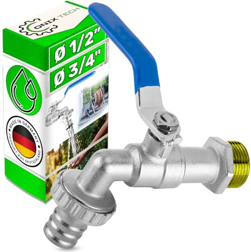 Kugel Wasserhahn Garten für Schläuche Ø 1/2” x 3/4” aus Vernickeltem Messing - MADE IN GERMANY - Garantie 5 Jahre - ONIX TECH