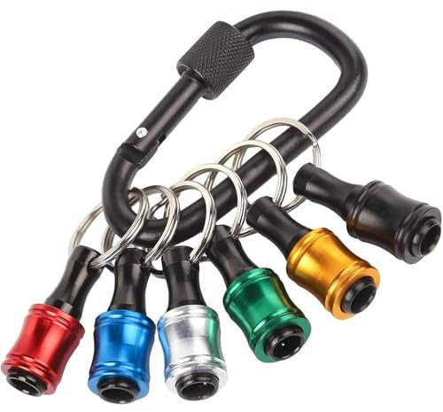 6 PCS Drill Bit Holder, 1/4 inch Hex Shank Aluminum Alloy Screwdriver Bits Holder Light, Keychain Lightweight Portable Drill Bit Organizer for DIY,Electrical,Woodworking,Construction