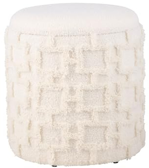 FineBuy Sitzhocker Rund 45x40 cm Stoff Beige mit Stauraum | Polsterhocker mit weichem Strukturstoff und Deckel, Aufbewahrungshocker bis 120 kg, handgefertigt