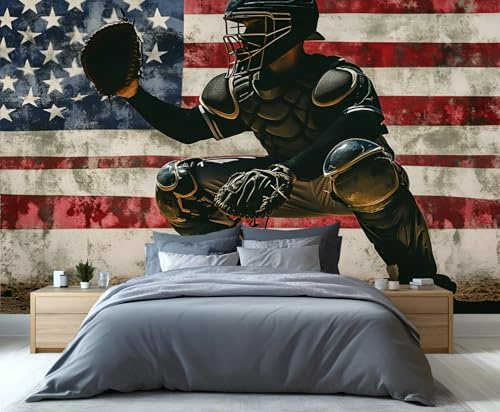 YXQAIED Wallpaper - American Flag Home Decor & Mural, Sports Bedroom Wallpaper, Rugby Wallpapers for Living Room, Not Self-Adhesive Large Wall Murals