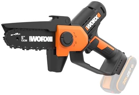 WORX WG326E.9 Akku Mini-Kettensäge 20V, ohne Akku und Ladegerät | 12 cm Schnittlänge, werkzeugloser Kettenwechsel, 7,6 m-s Kettengeschwindigkeit