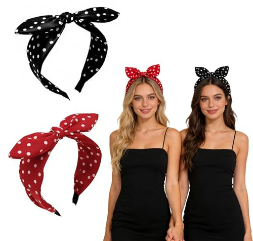 2er haarreifen mit schleife Damen – Punkte Haarband Retro Dots schwarz rot