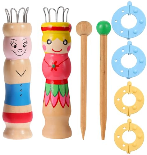 JcvPot Strickgabel Webrahmen Für Kinder Ab 4, Strickliesel Für Kinder Ab 5, Stricken Für Kinder 7 Jahre Mit 8-teiligem Set, Holz Webrahmen Rund Für Erwachsene Und Kinder