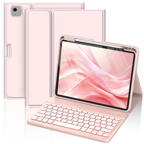 MMK Clavier Coque pour iPad Air 11 M4 2026/M3 2025/M2 2024, Clavier AZERTY | Coque pour Air 5 2022/Air 4 2020,iPad Pro 11 (4/3/2/1 Gen), Rétroéclairé 7 Couleurs & Magnétique Détachable avec Porte-Stylet