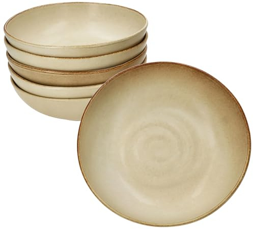MamboCat CLAY BEIGE 6er Set Suppenteller I 420ml, Ø17,8cm I tiefe Teller aus Steingut I beige mit Strudel-Dekor I für 6 Personen I ideal für Suppe, Pasta, Müsli & Bowls