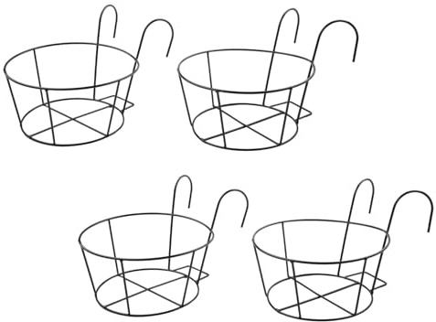 BEAZOOM Lot de 4 supports de fleurs ronds en fer avec crochet de clôture, support de pot de fleurs suspendu pour balcon, jardin, noir