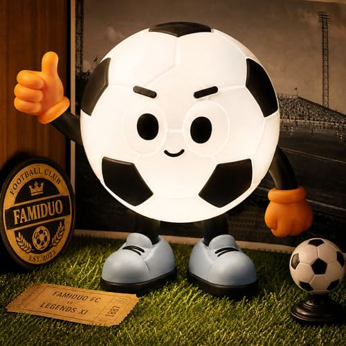 FAMIDUO Nachtlicht Kinder, Fußball Silikon Lampe, Classic Daumen Hoch | BPA-Frei Knuddelbar Sicher, Tap Dimmbar 7 Farbe RGB, USB-C Aufladbar, Nachtlicht Kinderzimmer Fußball Geschenk Deko