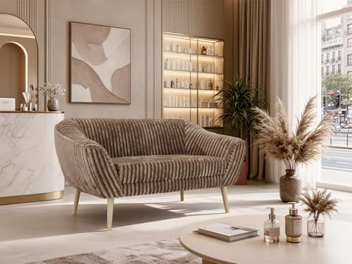 MKS MEBLE Sofa PIRS 2-Sitzer - Skandinavisches Design Couch, Gesteppte Polsterung, Wellenfederung, bequemes Polstersofa für Wohnzimmer - Buche Beine, Braun Cord
