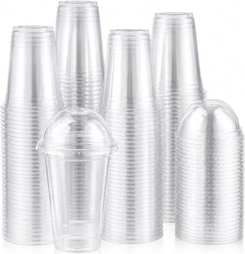 1ABOVE 12 oz Clear Plastic Smoothie Cups with Dome Lids, Pack of 50 | Durable Reusable PET, For Smoothies, Milkshakes, Iced Coffee, Bubble Tea, Slushies & Cold Drinks