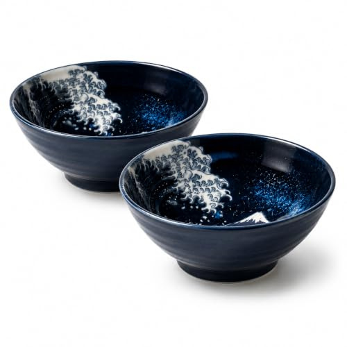 Japan-Bowls ASIATICA Ramen Bowl Porzellan-Schalen 15 cm, 2er Set Hokusai | Hochwertige asiatische Schüssel, Für Reis, Nudeln, Tapas, Udon, Müsli, Suppen-Schale, Japanische Designs