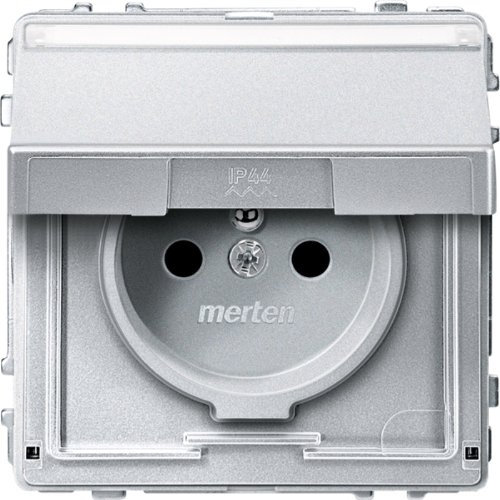 Merten MEG2612-7260 Steckdose m. Schutzk.stift, Klappd. u. Schriftf., BRS, SK, aluminium, AQUADESIGN