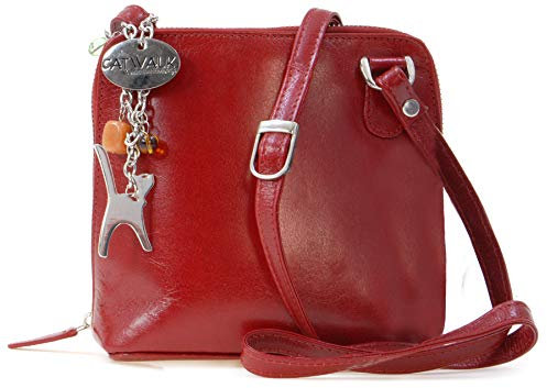 Catwalk Collection Handbags - Borsa a Tracolla Piccola in Vera Pelle - Borsetta Donna - Borsa a Mano con Tracolla Regolabile - Lena - Rosso