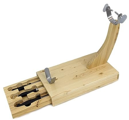 Fackelmann Soporte Jamonero con Cajón Extraíble con Cuchillo Jamonero, Chaira y Cuchillo Mondador, de diseño fresco, Madera de Pino y herrajes en Acero Inoxidable, 39x21,5 cm, 1ud