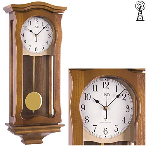 JVD Klassische Wanduhr mit Pendel Funk Uhr Eiche Westminster Regulateur Funkuhr