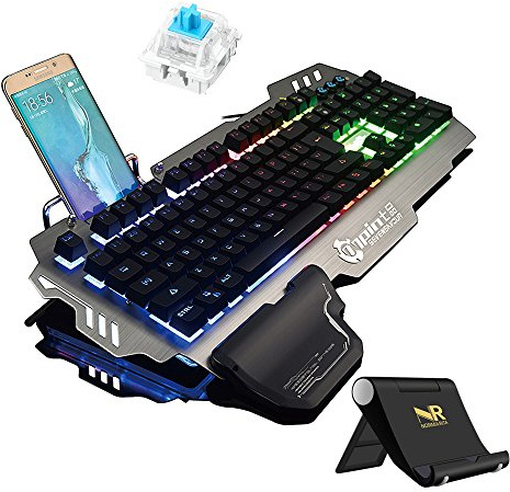 Normia Rita 104 Keys Clicky Mechanical Gaming Keyboard, 9 Backlight RGB Switch MX with Palm Rest and Phone Holder