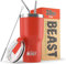 Beast Thermobecher 900 ml - Marienkäferrot I Mehrweg Thermo Kaffeebecher To Go mit 2 Strohhalmen & Reinigungsbürste I Doppelwandiger Trinkbecher aus Edelstahl I Perfekt für Kaffee oder Eiskaffee