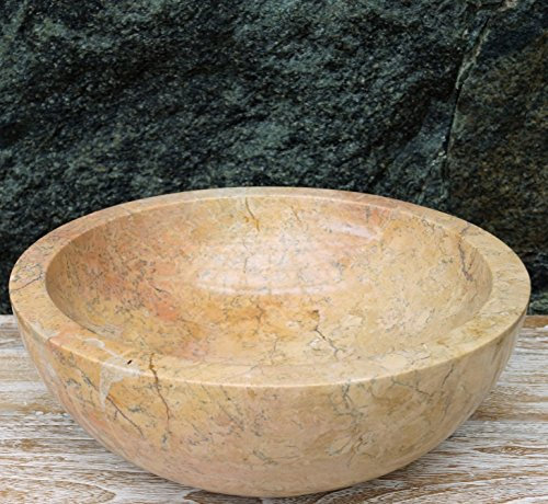 GURU SHOP Massives Rundes Marmor Aufsatz-Waschbecken, Waschschale, Naturstein Handwaschbecken - Ø 40 cm Modell 4, Orange, Waschtische & Waschbecken
