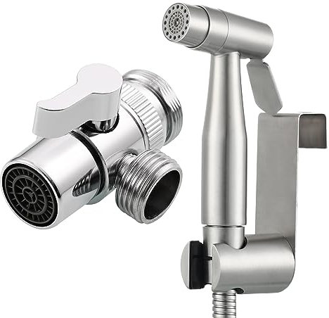 Tecmolog Bidet Handbrause Edelstahl Bidet Duschkopf Set 2 Strahlart Bidet Sprayer mit 2m Edelstahl Schlauch, Duschkopfhalter und 2 Wege Umschaltventil, WS024AF4